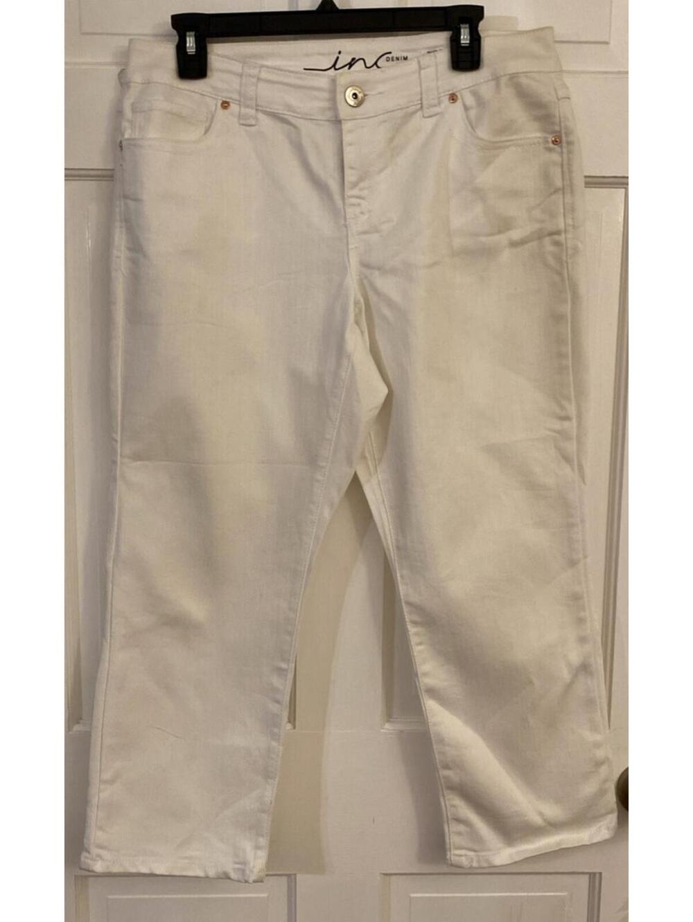 White Cropped Womens Jeans INC Size 10 Skinny Leg Curvy Fit Denim Cotton Pants
